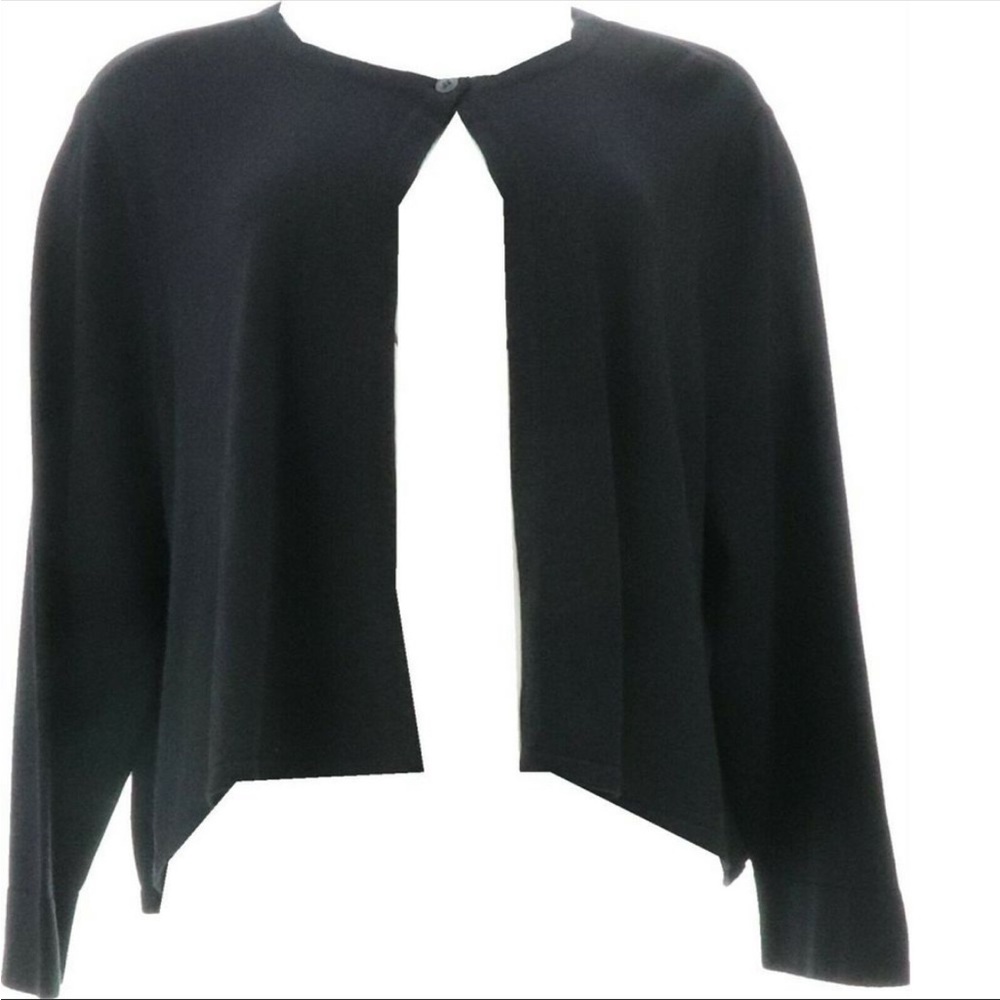 NWT Isaac Mizrahi Cropped One-Button Cardigan Black S Cotton Rayon Crop Sweater